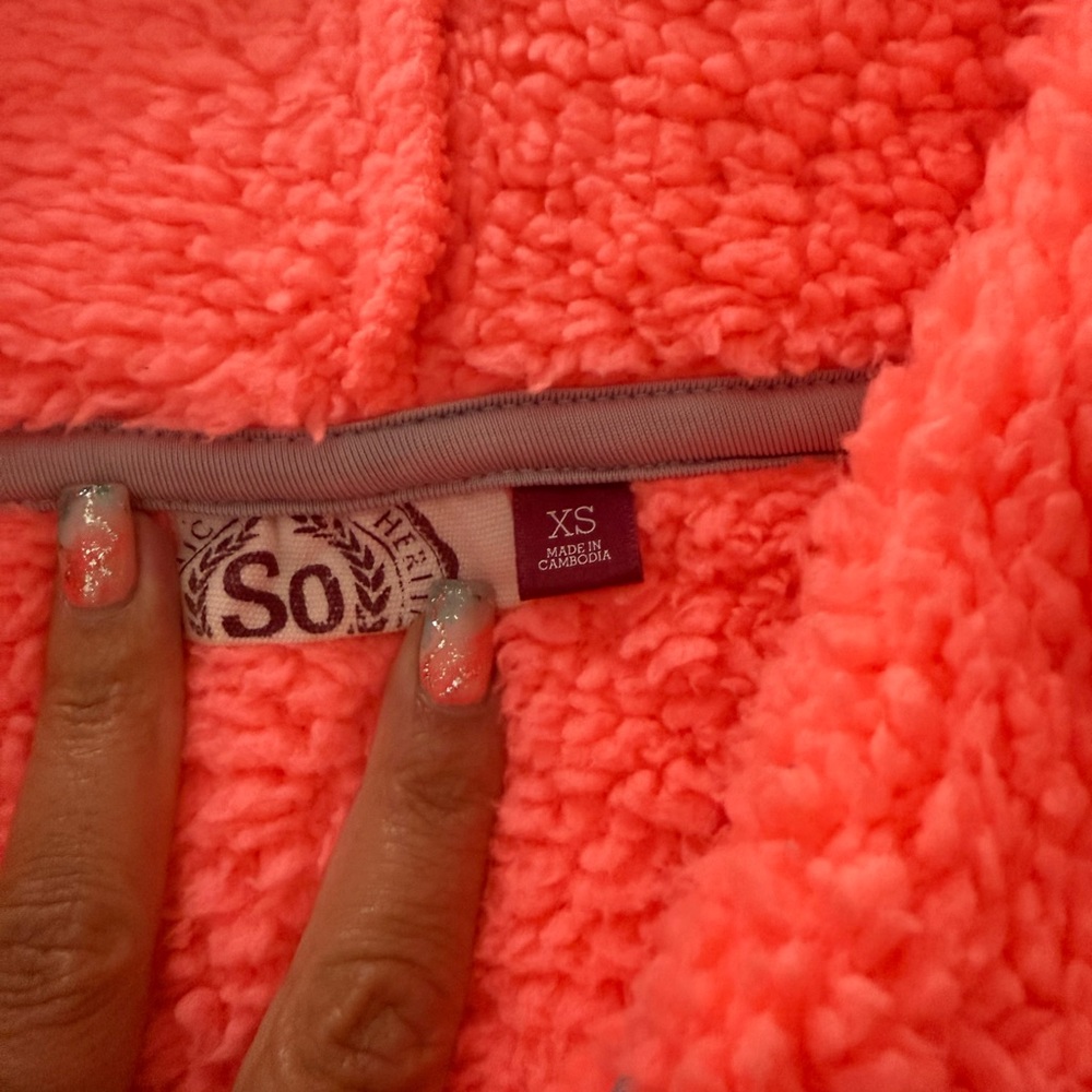 SO Vibrant Coral Sherpa Jacket Zip Up - Picture 4 of 5